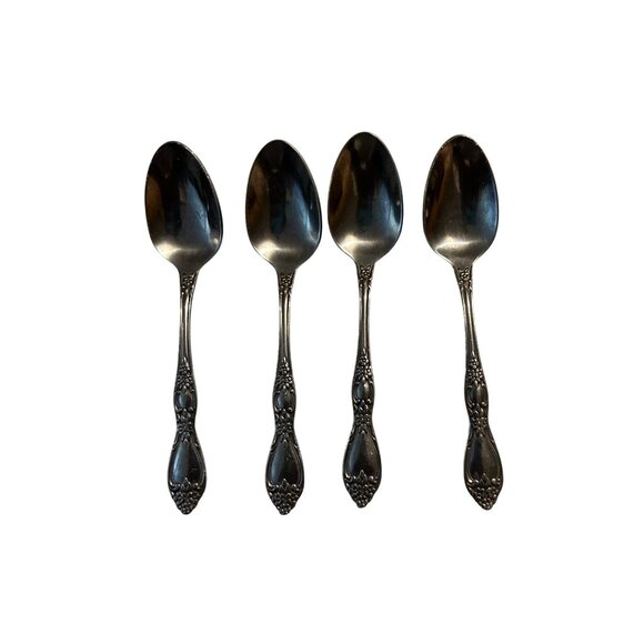 Set Of 4 Oneida Silver Huntington Stainless teaSpoons With Glossy Floral Rogers - Picture 3 of 5